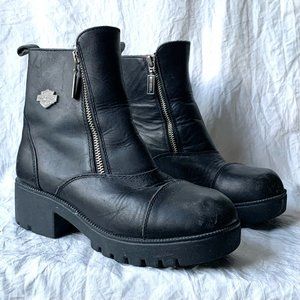Harley-Davidson Womens Motorcycle Boots Black Leather Zip Pull Tab Medallion 7